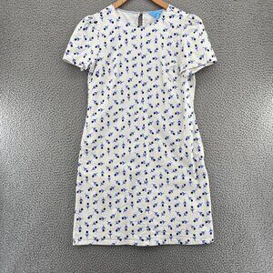 Draper James Dress Womens 4 Blue Floral Denim Shift Short Sleeves Pocket Mini